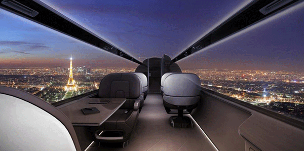 Windowless plane idea from Technicon Design - Internal view