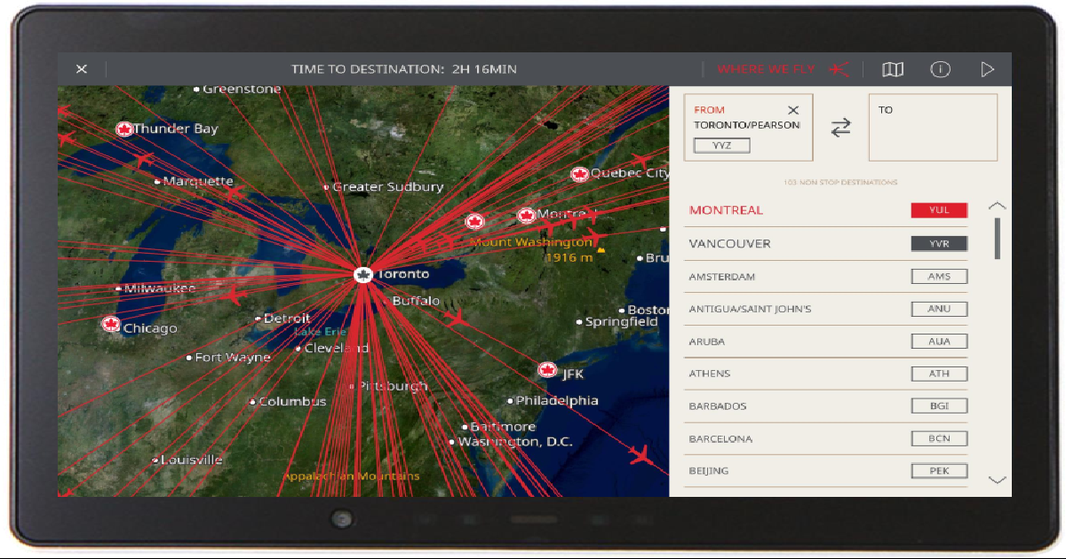 Air Canada introduces onboard interactive route map