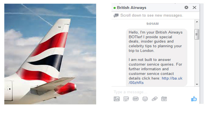 British Airways personal Facebook Messenger Bot