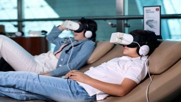 Emirates headsets in lounge